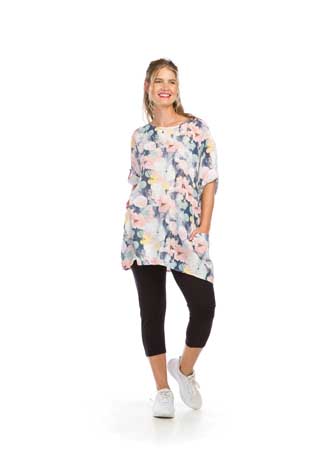 PT-16002 - FLORAL COTTON TUNIC WITH POCKETS - Colors: AS SHOWN - Available Sizes:XS-XXL - Catalog Page:65 